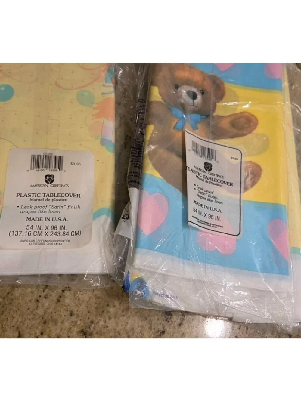 Vtg 80's 90's Lot of 4 Baby Shower Tablecloth Bear Heart Pony & 240 Napkins